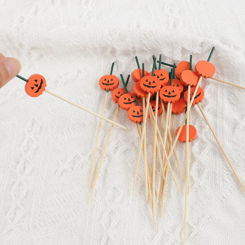 50 tk Halloweeni kõrvitsa bambusest ühekordselt kasutatav puuviljakahvel varras võileib magustoit kook Toiduvalik Sünnipäeva Halloweeni peo kaunistus