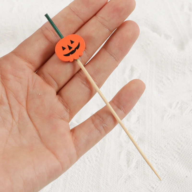 50 tk Halloweeni kõrvitsa bambusest ühekordselt kasutatav puuviljakahvel varras võileib magustoit kook Toiduvalik Sünnipäeva Halloweeni peo kaunistus