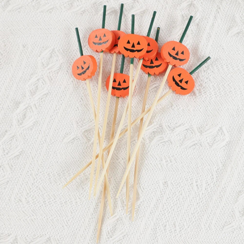 50 tk Halloweeni kõrvitsa bambusest ühekordselt kasutatav puuviljakahvel varras võileib magustoit kook Toiduvalik Sünnipäeva Halloweeni peo kaunistus