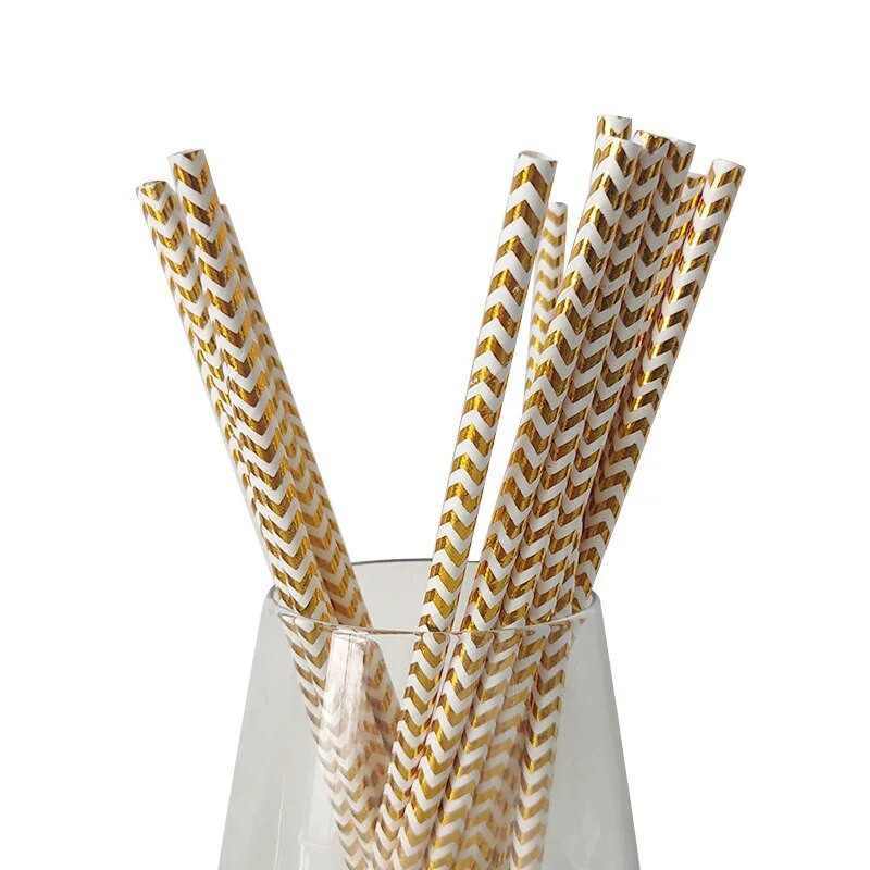 25 kom/lot zlatno srebrne slamke od papira za piće Veleprodaja Dekoracije za rođendanske zabave za odrasle Vjenčanje za bebe Šarene papirnate slamke