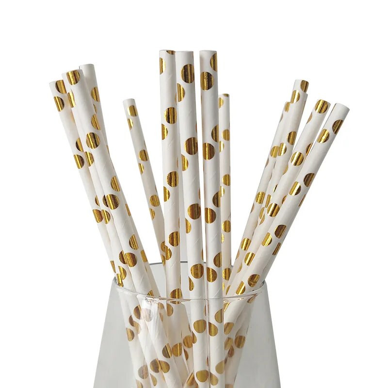 25 kom/lot zlatno srebrne slamke od papira za piće Veleprodaja Dekoracije za rođendanske zabave za odrasle Vjenčanje za bebe Šarene papirnate slamke