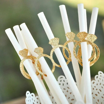 10 τμχ Χρυσό Νυφικό Νυφικό Καλαμάκι Χρυσό Δαχτυλίδι Μασίφ Λευκό Χαρτί Καλαμάκια για πάρτι Διαμαντένια Καλαμάκια για Γάμο Προμήθειες Νυφικού ντους