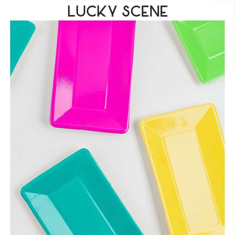 8Pcs Fluorescentna boja Pravokutni papirnati tanjur Jednokratni papirnati tanjur Posuda za rođendansku tortu Roštilj za piknik Potrepštine za kampiranje S01760