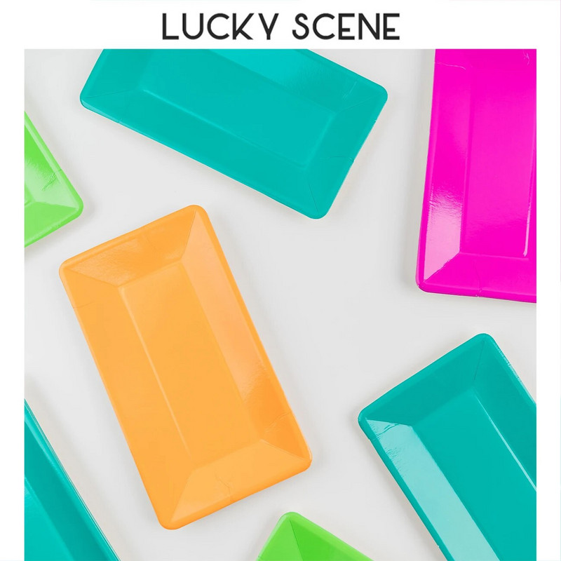8Pcs Fluorescentna boja Pravokutni papirnati tanjur Jednokratni papirnati tanjur Posuda za rođendansku tortu Roštilj za piknik Potrepštine za kampiranje S01760