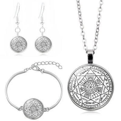 Seven Archangels Cabochon klaasist kaelakee, kõrvarõngas, käevõru, käevõru komplekt, kokku 4 tk. ehtekomplekt naiste loomingulisteks kingitusteks