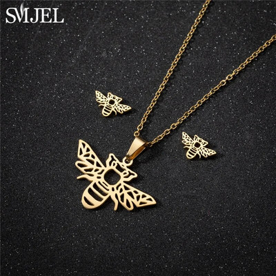 Κορεατικά Σετ κοσμημάτων πεταλούδας από ανοξείδωτο ατσάλι για γυναίκες Κρεμαστό κολιέ από έντομα μέλισσας Κρεμαστό κολιέ για κορίτσια καλοκαιρινό δώρο για την παραλία