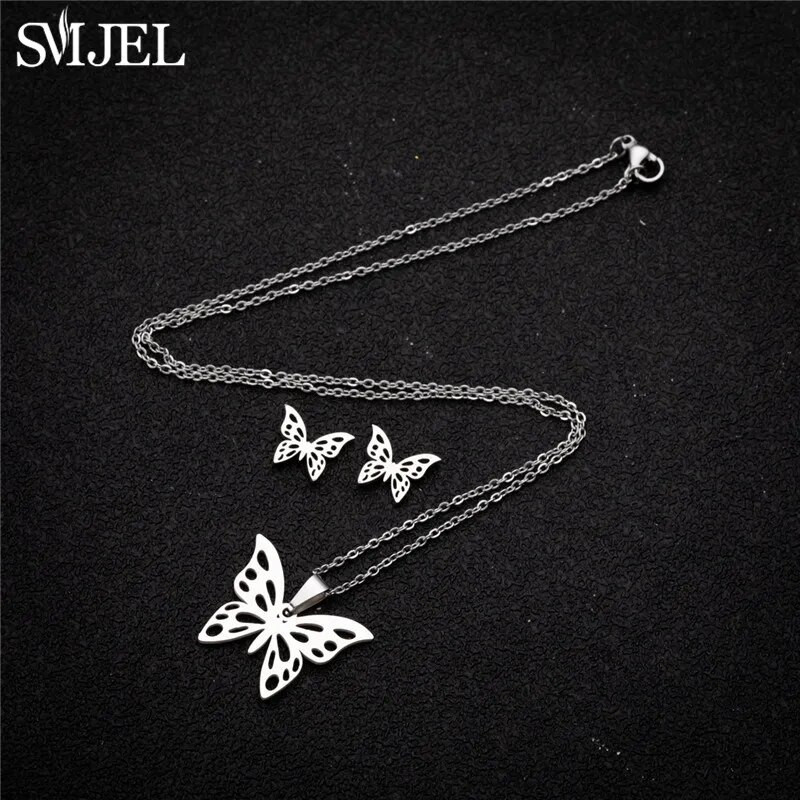 Κορεατικά Σετ κοσμημάτων πεταλούδας από ανοξείδωτο ατσάλι για γυναίκες Κρεμαστό κολιέ από έντομα μέλισσας Κρεμαστό κολιέ για κορίτσια καλοκαιρινό δώρο για την παραλία