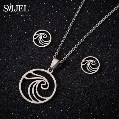 SMJEL Ogrlica s valovima od nehrđajućeg čelika, privjesak Nakit za morske surfere za žene Ocean Wave Charm Choker ogrlice Set naušnica Veleprodaja