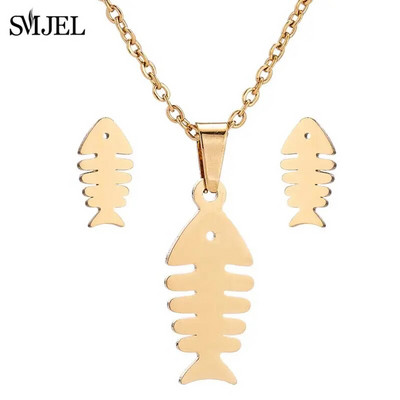 SMJEL Ogrlica s valovima od nehrđajućeg čelika, privjesak Nakit za morske surfere za žene Ocean Wave Charm Choker ogrlice Set naušnica Veleprodaja