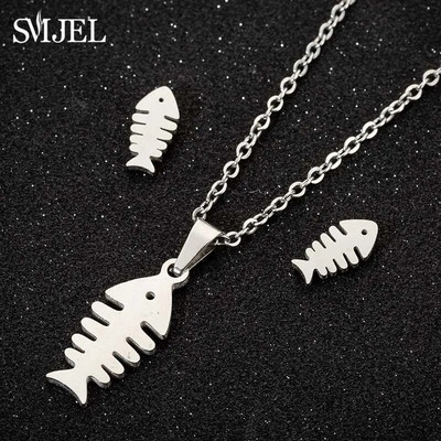 SMJEL Ogrlica s valovima od nehrđajućeg čelika, privjesak Nakit za morske surfere za žene Ocean Wave Charm Choker ogrlice Set naušnica Veleprodaja