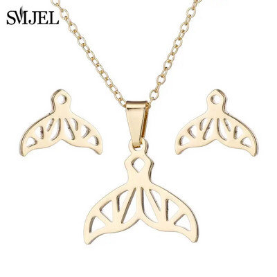 SMJEL Ogrlica s valovima od nehrđajućeg čelika, privjesak Nakit za morske surfere za žene Ocean Wave Charm Choker ogrlice Set naušnica Veleprodaja