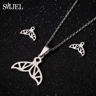 SMJEL Ogrlica s valovima od nehrđajućeg čelika, privjesak Nakit za morske surfere za žene Ocean Wave Charm Choker ogrlice Set naušnica Veleprodaja