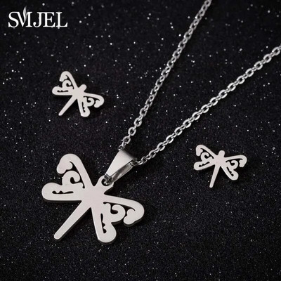 SMJEL Ogrlica s valovima od nehrđajućeg čelika, privjesak Nakit za morske surfere za žene Ocean Wave Charm Choker ogrlice Set naušnica Veleprodaja