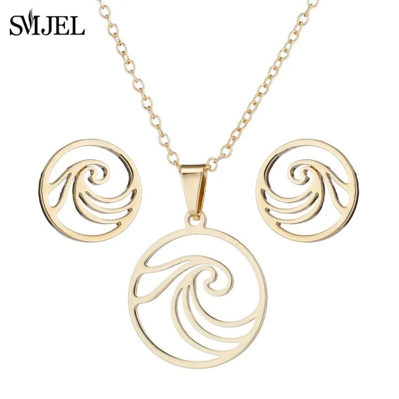 SMJEL Ogrlica s valovima od nehrđajućeg čelika, privjesak Nakit za morske surfere za žene Ocean Wave Charm Choker ogrlice Set naušnica Veleprodaja