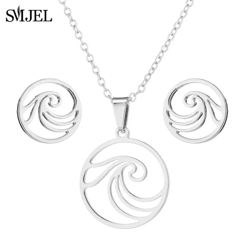 SMJEL Ogrlica s valovima od nehrđajućeg čelika, privjesak Nakit za morske surfere za žene Ocean Wave Charm Choker ogrlice Set naušnica Veleprodaja