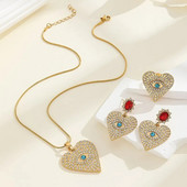 3 τμχ Σετ κοσμήματος σε σχήμα ματιών με κρύσταλλο καρδιά Κρεμαστό κολιέ καρφωτά σκουλαρίκια Δαχτυλίδι σε στυλ μποέμ για γυναίκα Νέο σχέδιο δώρο για πάρτι