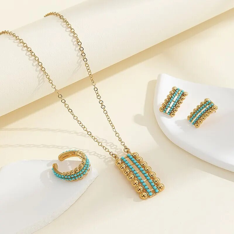 3 τμχ Σετ κοσμήματος σε σχήμα ματιών με κρύσταλλο καρδιά Κρεμαστό κολιέ καρφωτά σκουλαρίκια Δαχτυλίδι σε στυλ μποέμ για γυναίκα Νέο σχέδιο δώρο για πάρτι