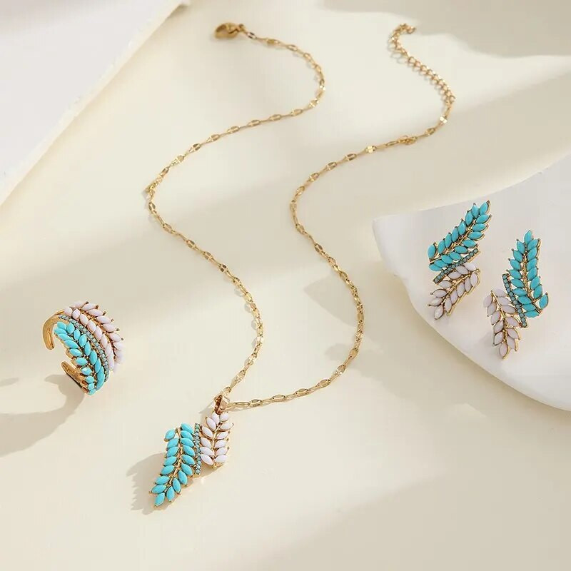 3 τμχ Σετ κοσμήματος σε σχήμα ματιών με κρύσταλλο καρδιά Κρεμαστό κολιέ καρφωτά σκουλαρίκια Δαχτυλίδι σε στυλ μποέμ για γυναίκα Νέο σχέδιο δώρο για πάρτι