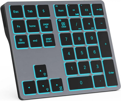 BOW 2.4G juhtmeta numbriklaviatuur Bluetoothi numbriklaviatuur sülearvutitele tahvelarvutitele kaherežiimiline numbriklaviatuur 34 klahvi