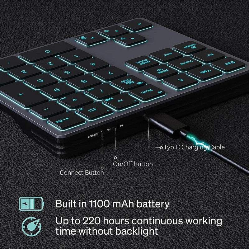 BOW 2.4G juhtmeta numbriklaviatuur Bluetoothi numbriklaviatuur sülearvutitele tahvelarvutitele kaherežiimiline numbriklaviatuur 34 klahvi