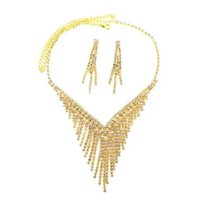 Luksuzni komplet mladenkinog nakita s kristalima i kićankama V oblik posrebrena vjenčanica s kristalima, ogrlica, set naušnica, ženski dar