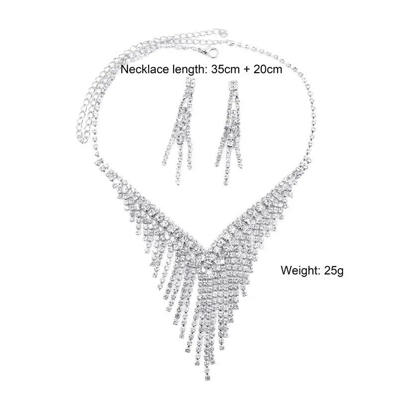 Luksuzni komplet mladenkinog nakita s kristalima i kićankama V oblik posrebrena vjenčanica s kristalima, ogrlica, set naušnica, ženski dar