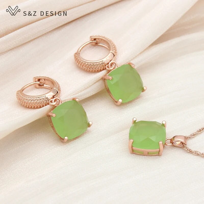 S&Z DESIGN Νέα μόδα Πολύχρωμα τετράγωνα κρυστάλλινα σκουλαρίκια σετ κοσμημάτων για γυναίκες Κρεμαστό κολιέ με ιδιοσυγκρασία γάμου Δώρο