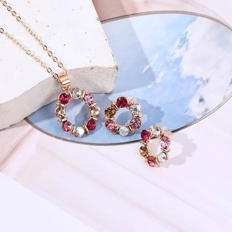 Γυναικεία αξεσουάρ Σετ κολιέ πολύχρωμα κρυστάλλινα σκουλαρίκια από στρας Σετ γυναικεία Χρώμα πέτρινα κοσμήματα Σετ Pendientes γιακάδες