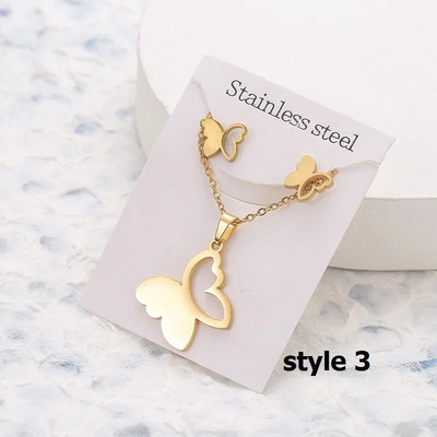 Uus Animal Flower Butterfly ripats roostevabast terasest kaelakee naistele kullavärvi kett kaelakeed kõrvarõngad ehtekomplekt kingitused