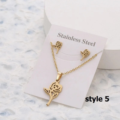 Uus Animal Flower Butterfly ripats roostevabast terasest kaelakee naistele kullavärvi kett kaelakeed kõrvarõngad ehtekomplekt kingitused