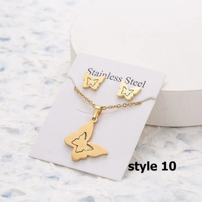 Uus Animal Flower Butterfly ripats roostevabast terasest kaelakee naistele kullavärvi kett kaelakeed kõrvarõngad ehtekomplekt kingitused