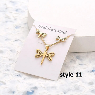 Uus Animal Flower Butterfly ripats roostevabast terasest kaelakee naistele kullavärvi kett kaelakeed kõrvarõngad ehtekomplekt kingitused