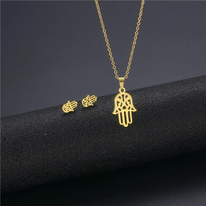 Lucky Türgi islami roostevabast terasest kullavärvi käsi Hamsa ripats kaelakee Fatima käe vintage ehtekomplekt meestele naistele