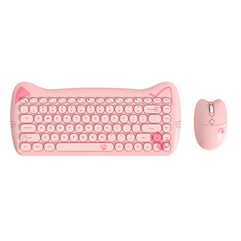 Ασύρματο σετ πληκτρολογίου και ποντικιού Παιχνίδι υπολογιστή κορίτσι χαριτωμένο ροζ γάτα σε σχήμα Bluetooth 84 πλήκτρα πληκτρολόγιο ποντίκι
