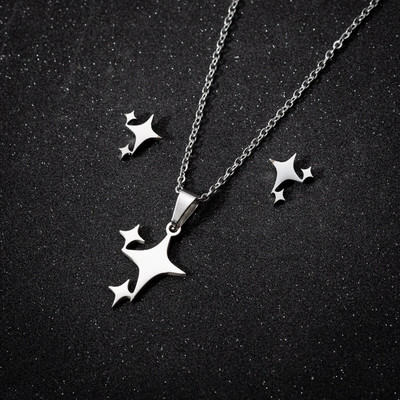 Моден комплект аксесоари за бижута Tiny Star Moon за жени Трагус пиърсинг Колие от неръждаема стомана Романтични подаръци Joyas Mujer