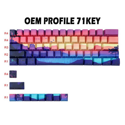 Purpursed keskkonnaklahvistikud OEM-profiili küljeprindiga klahvikork PBT 5-poolne värvaine sublimatsiooniga mehaaniline klaviatuuriklaviatuur MX-lüliti jaoks