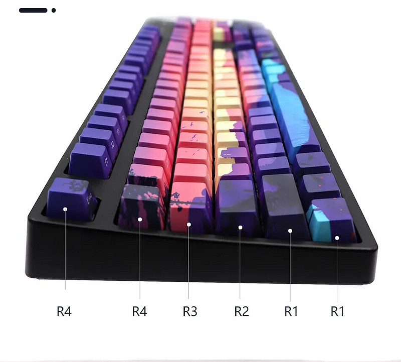 Purpursed keskkonnaklahvistikud OEM-profiili küljeprindiga klahvikork PBT 5-poolne värvaine sublimatsiooniga mehaaniline klaviatuuriklaviatuur MX-lüliti jaoks