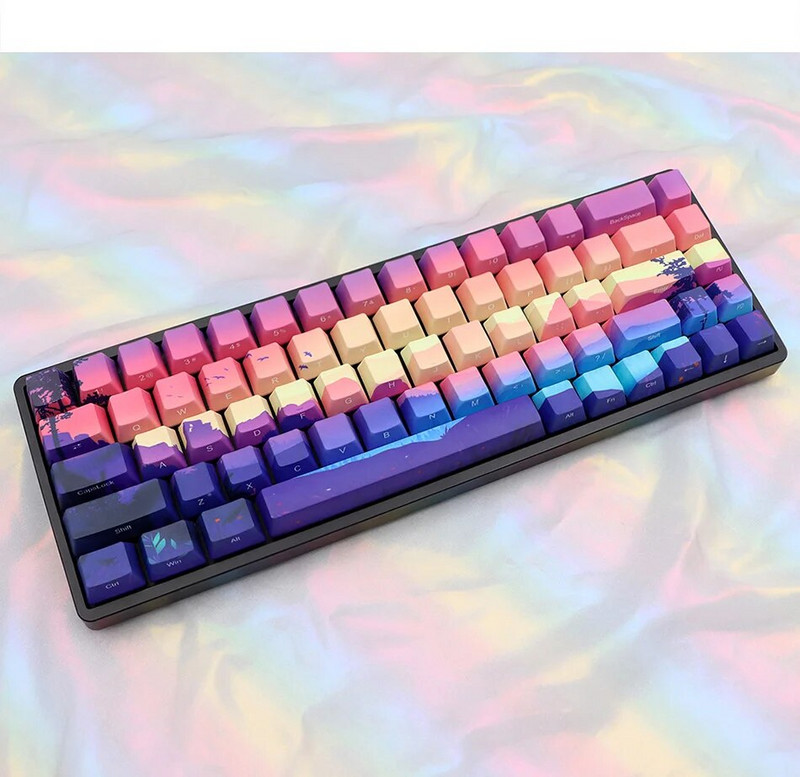 Purpursed keskkonnaklahvistikud OEM-profiili küljeprindiga klahvikork PBT 5-poolne värvaine sublimatsiooniga mehaaniline klaviatuuriklaviatuur MX-lüliti jaoks