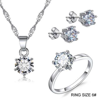 IPARAM Luksuzna ogrlica s privjeskom od cirkona u srebrnoj boji, prsten, naušnica, modni set nakita, dodaci, veličina 6