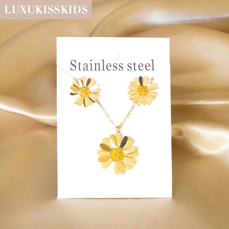 LUXUKISSKIDS Mood Kollane Daisy Luksuslikud ehtekomplektid Korea elegantsed šikkad roostevabast terasest kaelakeed kõrvarõngad naistele kingitused