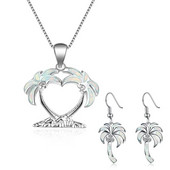 Coconut Tree Γυναικεία κρεμαστό κολιέ από κράμα σκουλαρίκια Επετειακό σετ κοσμημάτων Γυναικείο δώρο για την ημέρα του Αγίου Βαλεντίνου