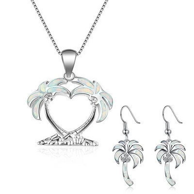 Coconut Tree Γυναικεία κρεμαστό κολιέ από κράμα σκουλαρίκια Επετειακό σετ κοσμημάτων Γυναικείο δώρο για την ημέρα του Αγίου Βαλεντίνου