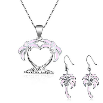 Coconut Tree Γυναικεία κρεμαστό κολιέ από κράμα σκουλαρίκια Επετειακό σετ κοσμημάτων Γυναικείο δώρο για την ημέρα του Αγίου Βαλεντίνου