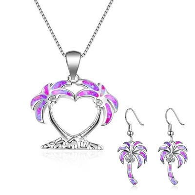 Coconut Tree Γυναικεία κρεμαστό κολιέ από κράμα σκουλαρίκια Επετειακό σετ κοσμημάτων Γυναικείο δώρο για την ημέρα του Αγίου Βαλεντίνου