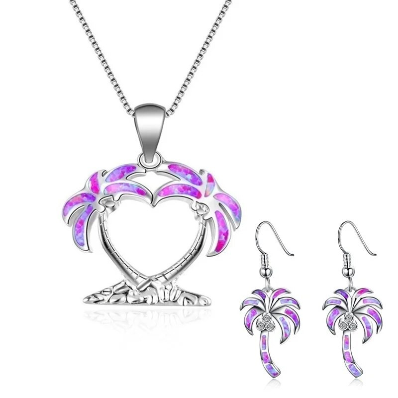 Coconut Tree Γυναικεία κρεμαστό κολιέ από κράμα σκουλαρίκια Επετειακό σετ κοσμημάτων Γυναικείο δώρο για την ημέρα του Αγίου Βαλεντίνου