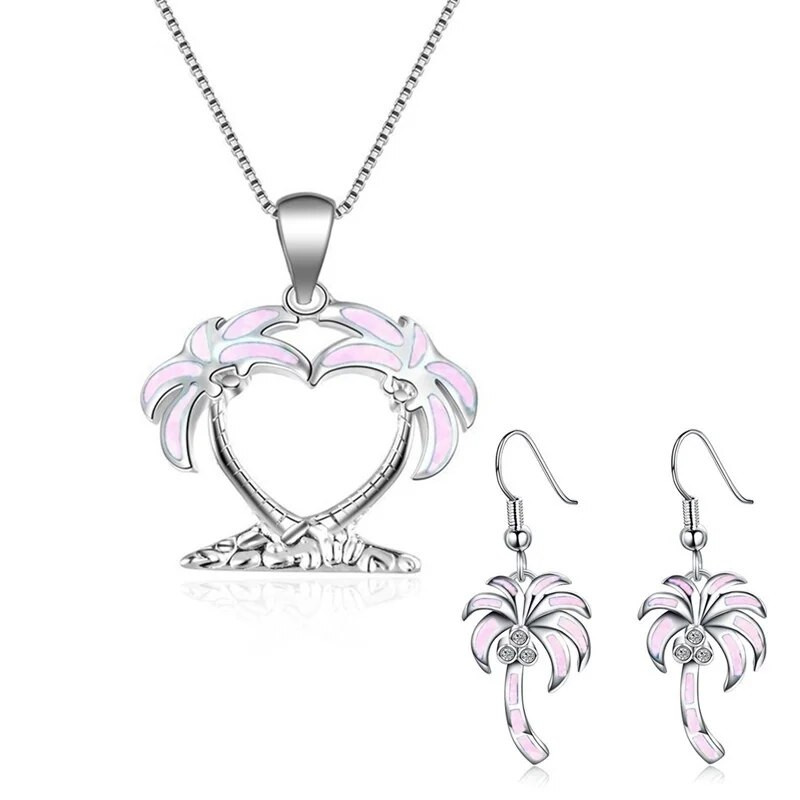 Coconut Tree Γυναικεία κρεμαστό κολιέ από κράμα σκουλαρίκια Επετειακό σετ κοσμημάτων Γυναικείο δώρο για την ημέρα του Αγίου Βαλεντίνου