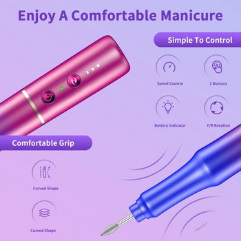 Lnkerco 30000RPM Μηχανή για τρυπάνι νυχιών Gradient Color Electric Nail Trinder for Manicure Milling Cutter Set Gel Polish Remover Tools