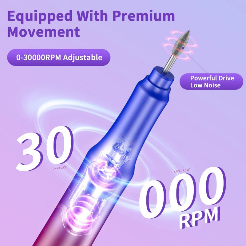 Lnkerco 30000RPM bušilica za nokte Gradient Color električna brusilica za nokte za manikuru Set glodalica Alati za skidanje gel laka