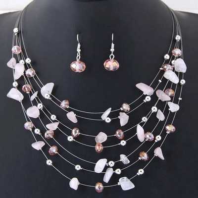 KMVEXO Vjenčani setovi nakita za vjenčanje Ženski šarm Purple Crystal Coral Ogrlica Naušnice Set Afričke perle Set nakita Bijoux Femme