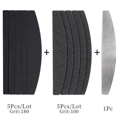Ίσια ανταλλακτική λίμα νυχιών 100/180/240 Γκρι μαύρο αφαιρούμενο γυαλόχαρτο με λαβή από ανοξείδωτο χάλυβα Μεταλλικές λίμες λείανσης νυχιών